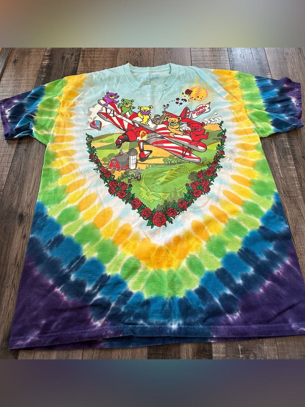 Vintage Grateful Dead Shirt Tie Dye 2011 Liquid Blue Grateful Skies Bears 2XL